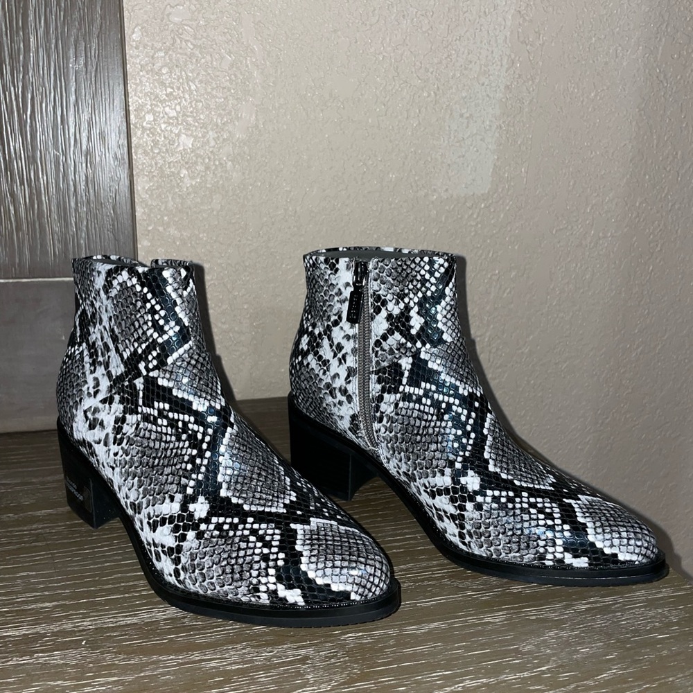 Blondo Black / White Snake Print Waterproof Leather Bootie